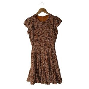 Altar’d State Dress Orange Floral Leopard Print Flutter Sleeve Mini Dress XS